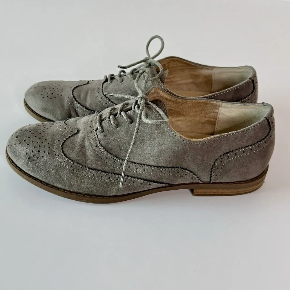 Merona Women's Size 8 Gray Faux Suede Oxford Wingtip Lace-Up Shoes